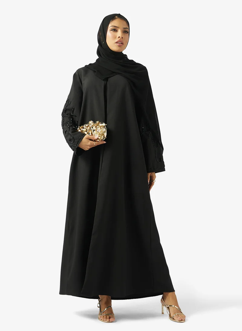 Black Embellished Abaya With Sheila